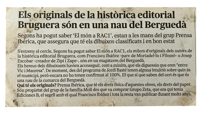 Artículo de RAC1 sobre originales de Bruguera